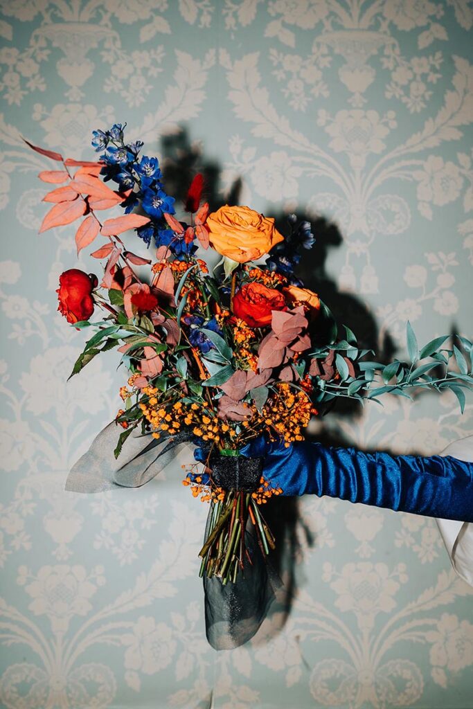colourful maximalist wedding bouquet