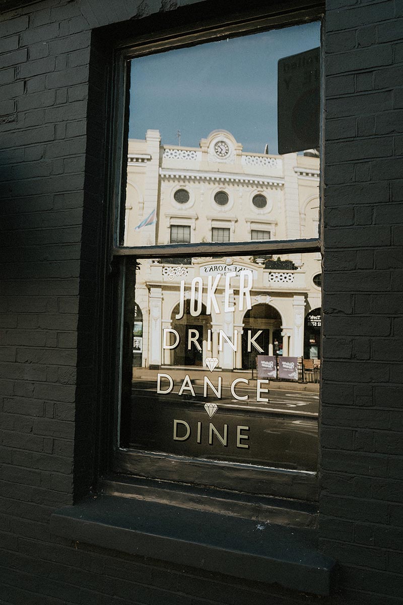 window at the joker pub in brighton on a wedding day