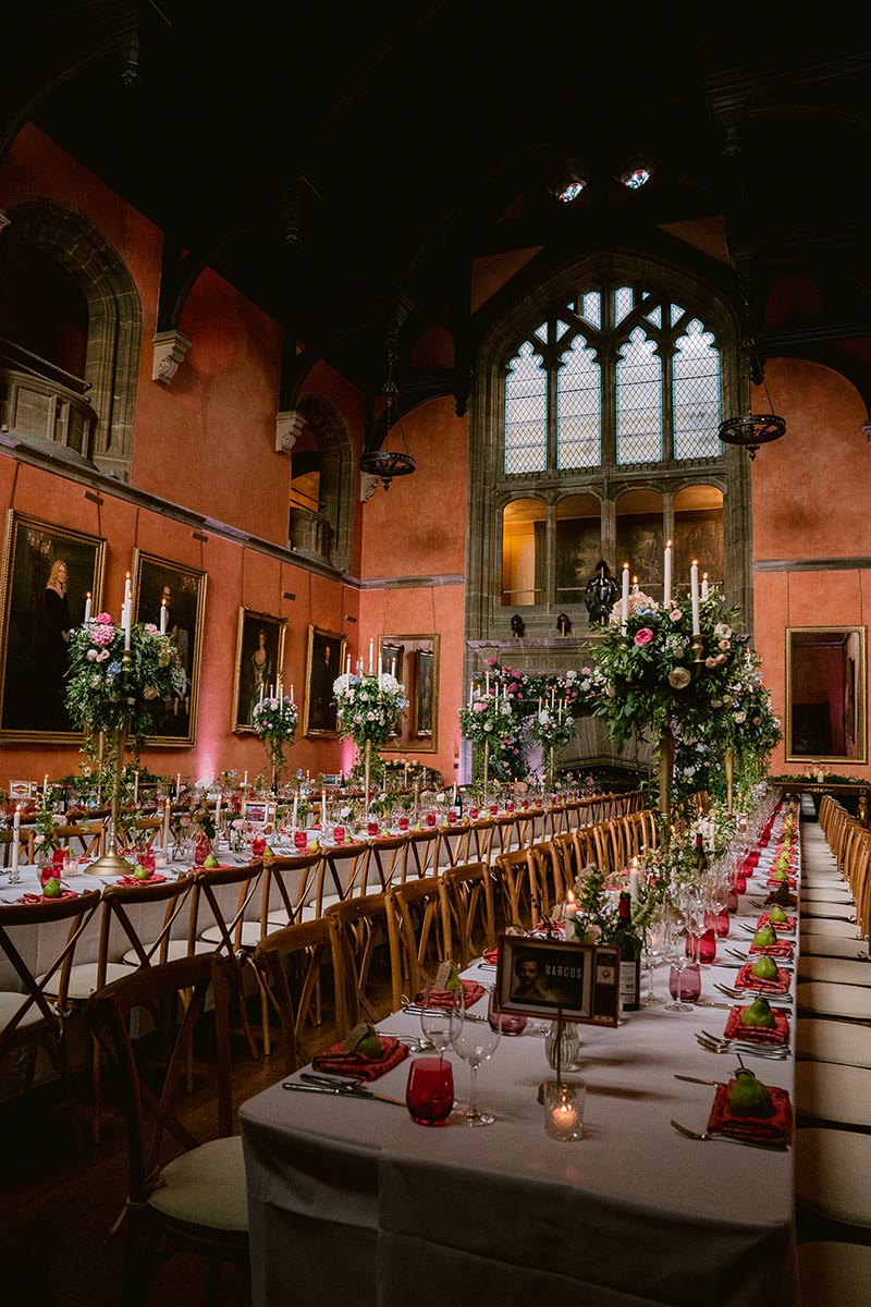 The Grand Hallway at Wedding Venue Cowdray House in Sussex arranged for a wedding reception